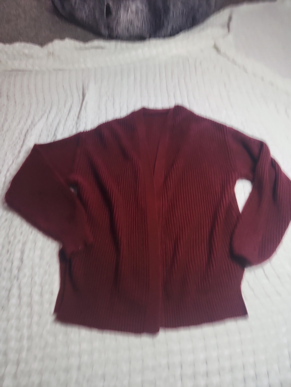 Open-Front Ribbed Cardigan Sweater - Deep Wine